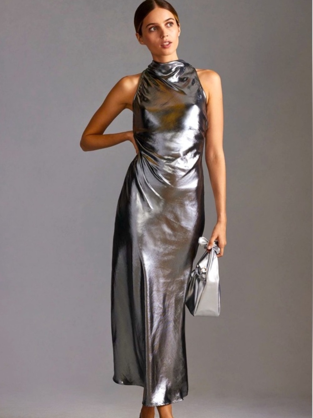 Anthropologie Metallic Racerback Midi Dress